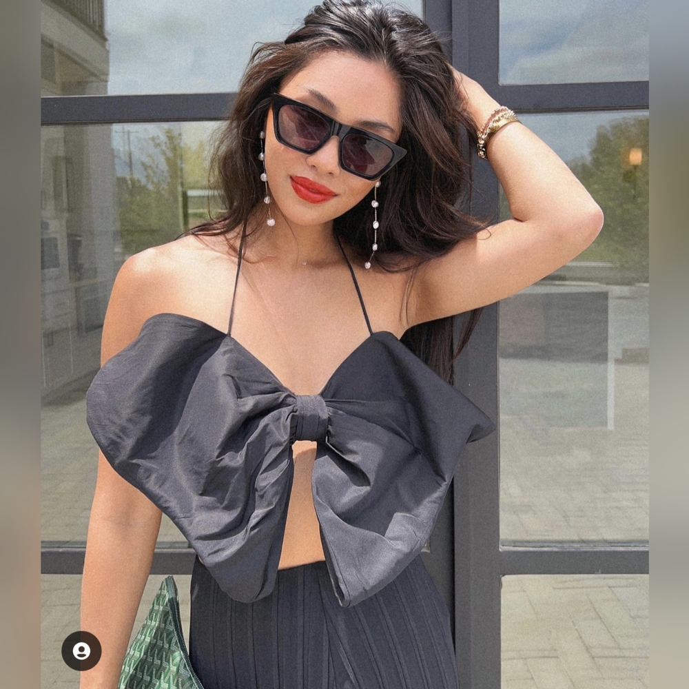 NWT ZARA BANDEAU BOW TOP LIMITED EDITION BLACK M